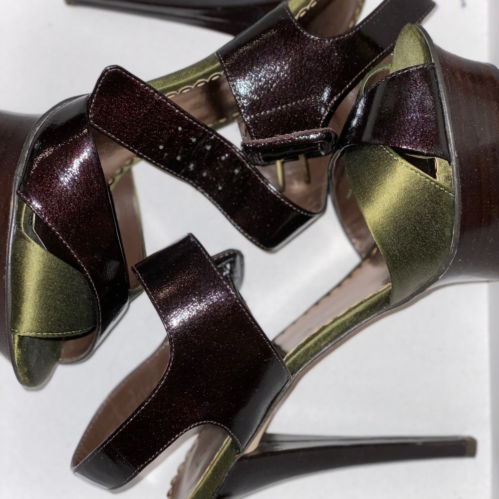 Bebe Olive and Brown Platform Heels
